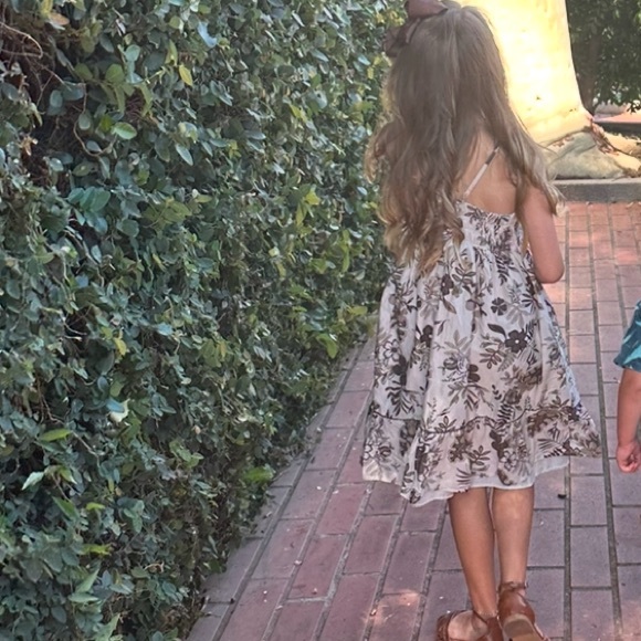 Tan & Brown Floral Dress with Bow Straps - Picture 3 of 4